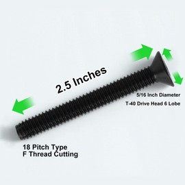CNQLIS 100 Pack 5/16"-18 x 2-1/2" Flat Head Thread Cutting Screws for Trailer Decks | Black Phosphate Finish | T40 Star Drive | Type F (BCP1220)