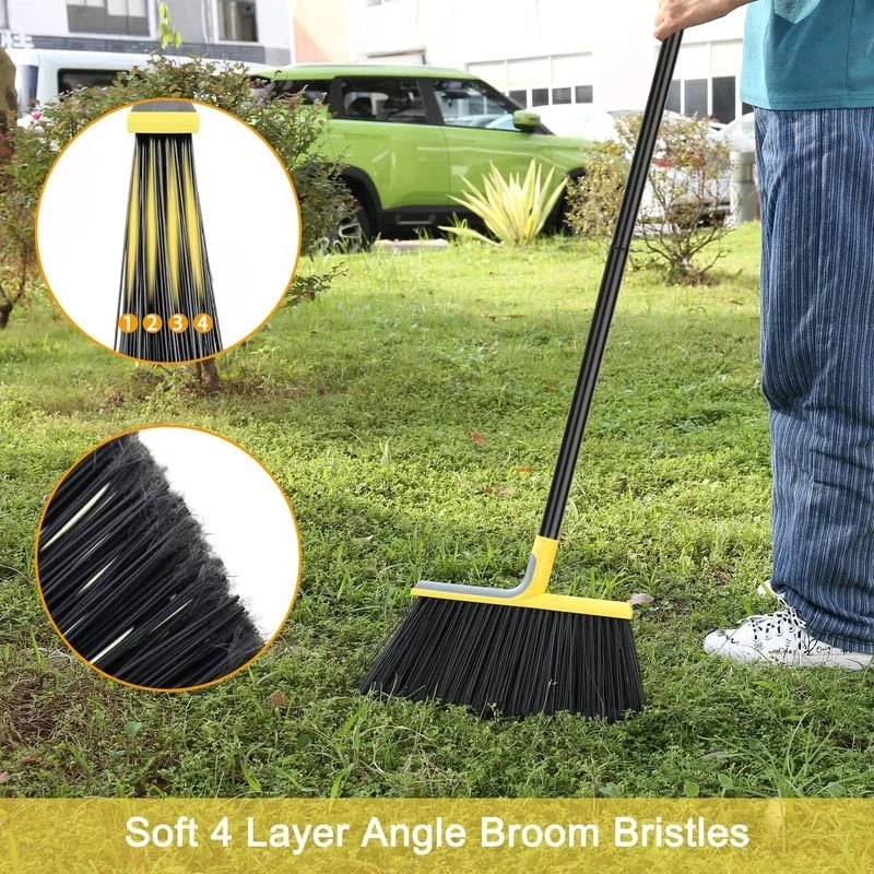 Kefanta Indoor Outdoor Angled Broom with Adjustable Handle for Housekeeping