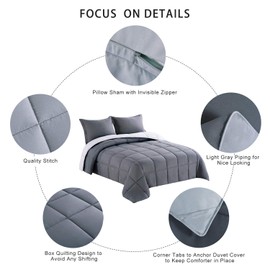 Homelike Moment Lightweight Comforter Set Twin Reversible All Season Down Alternative Bed Comforter Set Summer Blanket 2 Piece - 1 Comforter 1 Pillow Sham Twin Size Dark Gray / Light Grey