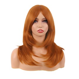MapofBeauty 20 Inch/50 cm Long Layered With Bangs Straight Synthetic fiber Shoulder Length Hair for Daily Use or Party Wig (Orange)