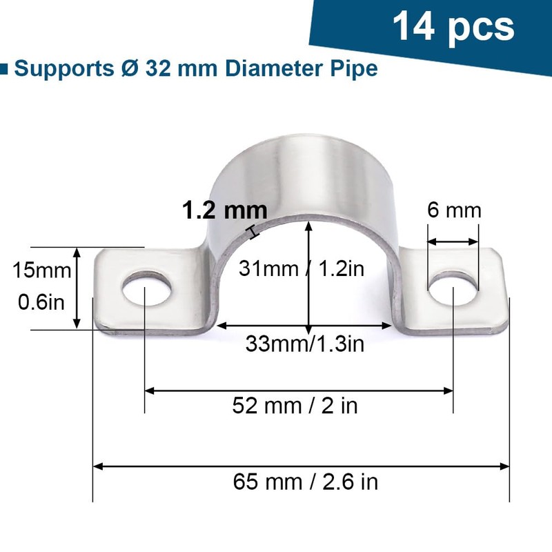 FamlTol 1-1/4 Inch Stainless Steel Conduit Clamps Two Hole Pipe