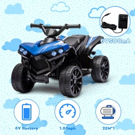 6V Kids Ride On Toy for Christmas, Kids ATV 4-Wheeler with 1.8MPH Max Speed, Music & Foot Pedal, Treaded Tires, Electric Quad Car for Kids Toddlers Xmas Gift, Blue