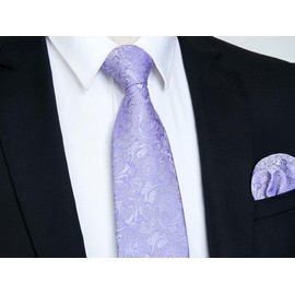 HISDERN Ties for Men purple Paisley Mens Ties & Handkerchief Lavender Classic Woven Business Formal Necktie and Pocket Square Set Wedding