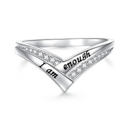 Yearace I Am Enough Ring 925 Sterling Silver Cubic Zirconia Dainty Inspirational Fidget Ring Anxiety Rings for Women Birthday Party Chirstmas Thanksgiving, US Size 7