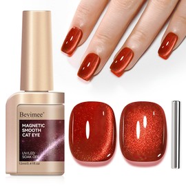 Bevimee Cat Eye Gel Polish Red, Cateye Magnetic Nail Polish Glitter Holographic UV Gel Sparkle Crystal Jelly Color Bright Red For Nail Salon DIY At Home
