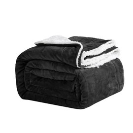 Good Nite Bed Throw Blanket 130x150cm Sherpa Flannel Blankets Fleece Fluffy Throw Lightweight Microfiber Solid for Sofa (Black, Single)