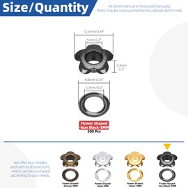 Glarks 200pcs 5mm(3/16in) Flower Eyelets Grommet Set, Gun Black Metal Flowers Eyelets for Shoe Eyelets, Belt, Bags and Other Leather Project