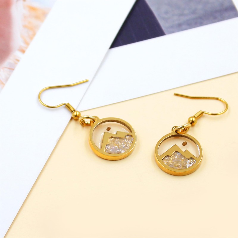 Vivaday Gold-Plated White Mountain Pattern Mustard Seed Earring | Beach-Themed