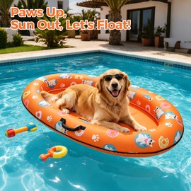 PAWCHIE Inflatable Dogs Pool Float with Rope - Inflatable Rafts, Inflatable Ride-ons for Pets Summer Outdoor Water Games, Swimming Pool Water Toy, Pet Float for Small Medium Dogs, Orange 55''x35.4''