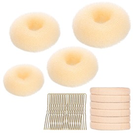 YaFex Hair Bun Maker Set, 3 Pieces (Small, Medium, Large), 6 Hair Elastics, 1 Bag Hairpins, Blonde, Nylon