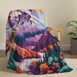 PINKBAY Mountain Flannel Throw Blanket, 50×60in - 340GSM Cozy Lightweight Thick Snowy Forest Blanket - Christmas Birthday Gifts for Women, Men and Kids Bedroom Living Room Couch Sofa Decor