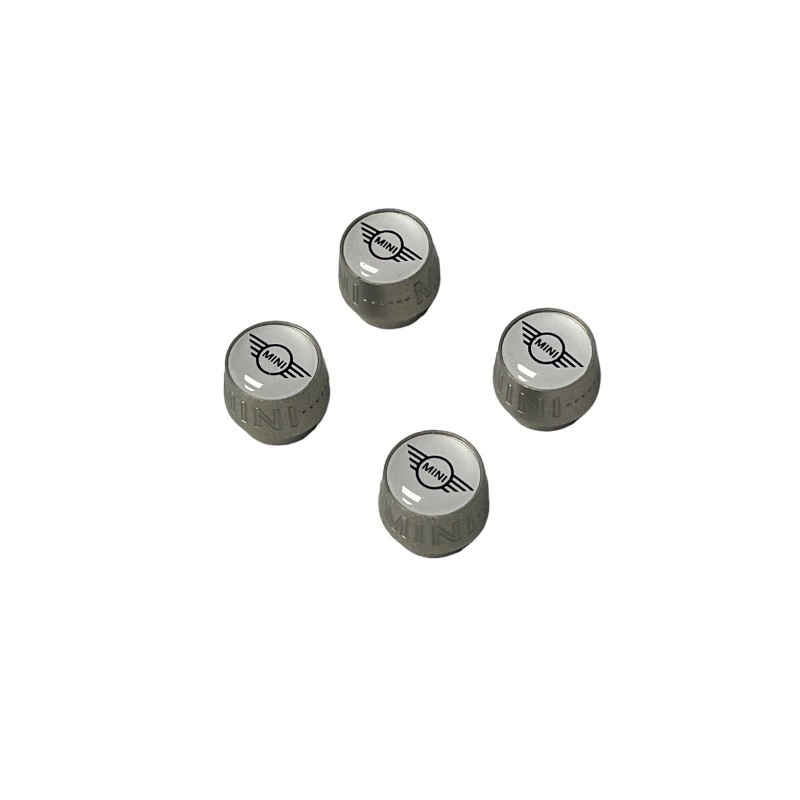 MINI Cooper Emblem Logo Silver Tire Valve Stem Caps Set