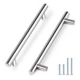 Probrico 15 Pack | Polished Chrome Cabinet Pulls, 7-9/16 Inch Hole Center, 10 Inches Total Length, Stainless Steel Euro Bar Kitchen Cabinet Pulls,Chrome Drawer Pulls