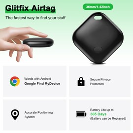 Glitfix 4pcs Smart Tag for Android, Key Finder Compatible with Google Find My Device (Android Only), Bluetooth Tracker for Luggage/Bags/Suitcase/Wallet/Bicycle (4 Pieces-Black)