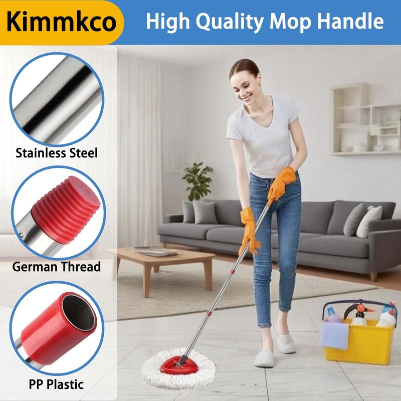 Kimmkco Spin Mop Replacement Handle, 4-Section 30-to-58 inch Mop Stick