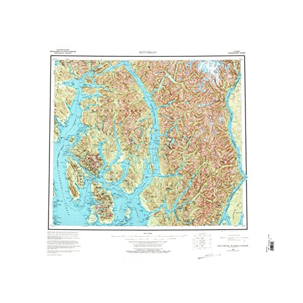 YellowMaps Ketchikan AK topo map, 1:250000 Scale, 1 X 2 Degree, Historical, 1955, Updated 1977, 23.2 x 26.7 in - Polypropylene