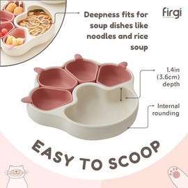 Firgi MEOW Dry Rose Divided Silicone Toddler Suction Plates Non-Slip Silicon Plate for Baby Led Weaning Supplies BPA Free Travel Non-Toxic Kids Tray with Suction