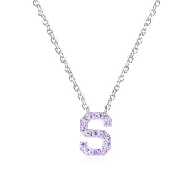 Dixbix Women Initial Letter S Necklaces,Initial S Birthstone Necklace Jewelry Gifts for Women (S June-Light Purple)