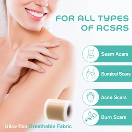 YRVHCK Medical Grade Soft Silicone Tape for Scar Removal (1''x 120'') Scar Treatment, 1 Roll 180cm with 5cm Crease Silicone Scar Sheets, Keloid Bump Removal Easy to Tear Without Scissors