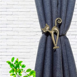 Creative Cat Magnetic Curtain Tiebacks Curtains Tiebacks Set of 2 Curtain Holdbacks Curtain Holding Buckles Curtain Binder Curtain Tieback for Home Office Hotel Decoration Retro Bronze