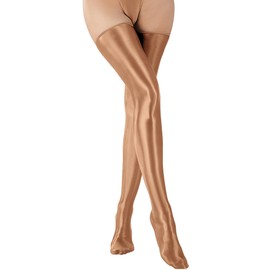 Women’s Shiny Metallic Stockings Comfortable Glossy Tights Sexy Stretchy Thigh High Stockings Brown