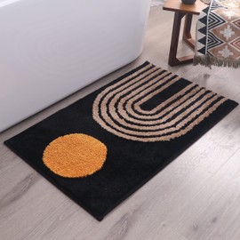 LABEND HOME - Alfombra abstracta estilo bohemio, color negro, tapete de baño geométrico, tapete de baño moderno de mediados de siglo, decoración bohemia, decoración única y bonita habitación de