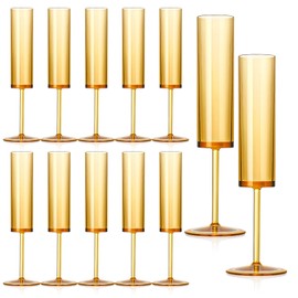 SHIQIKEJIPTY 12 PCS Amber Glass Champagne Flutes 5.4 Oz Long Stem Champagne Flutes Plastic Acrylic Champagne Glasses Colored Sparkling Wine Glasses Reusable For Luxury Party Wedding Bar Birthday Use