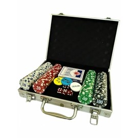 Poker Chips with face Value, 200 11.5 g Weighted Digital Casino Chips Set, 5 dice, 2 Decks of Cards, with Compact Aluminum case, for Texas Hold'em, Blackjack, Ages 8 and up