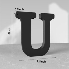 Aruatu 8 Inch Black Wood Letters Unfinished Wood Letter for Wall Decor Decorative Standing Letter Large Letters for Wall Decoration for Craft Home Party Projects (U)
