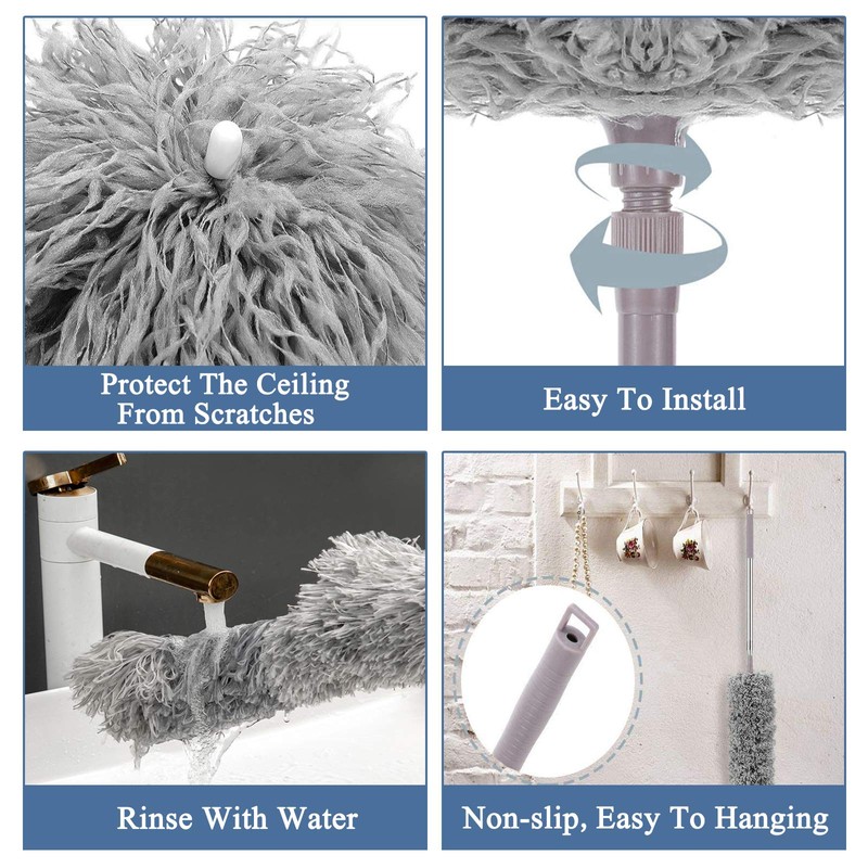 Microfiber Feather Duster, Extendable Cobweb Duster with 100 inches Extension