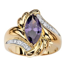 PalmBeach Yellow Gold-Plated Marquise Cut Cubic Zirconia or Sapphire Bypass Swirl Ring Size 9