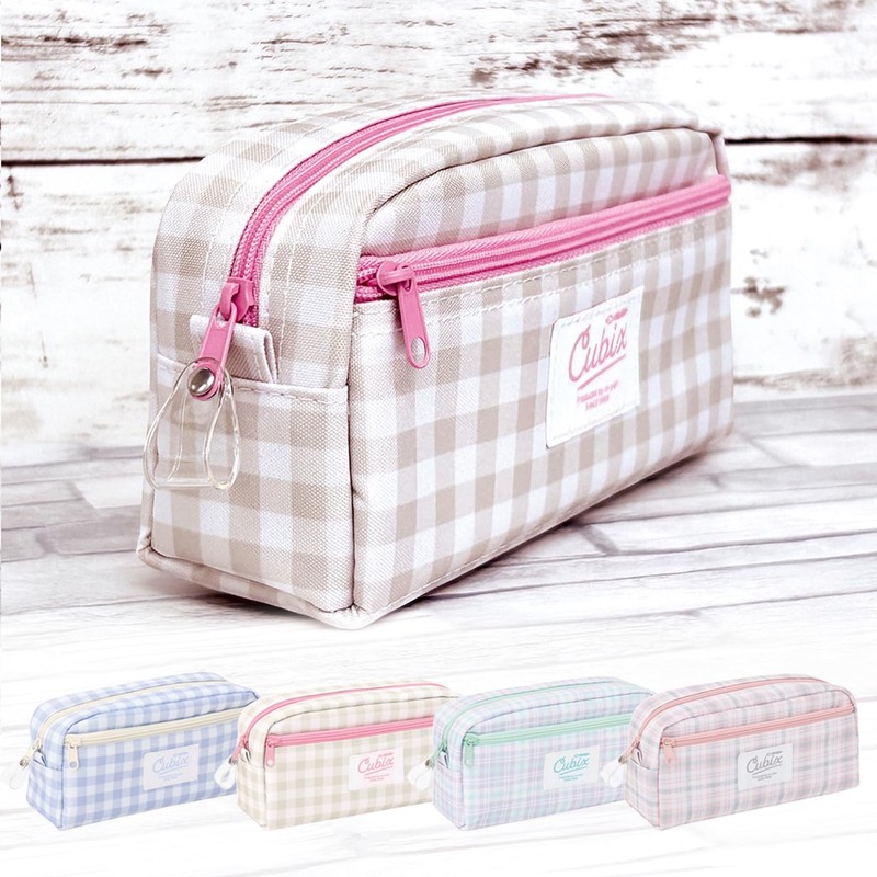 M-Plan Cubix Makeup Case, Checkered, Pink/Beige