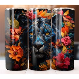 Tumbler 3D Black Tiger  Tumbler 20 oz Skinny Cup Mug Lid Straw