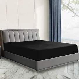 Sunshine Comforts Microfiber Fitted Sheets Breathable, Anti Wrinkle 26cm Deep Pocket Bed Sheets Double Bedding & Linen- Black Bedding Double 137 X 190 CM Double Fitted Sheet