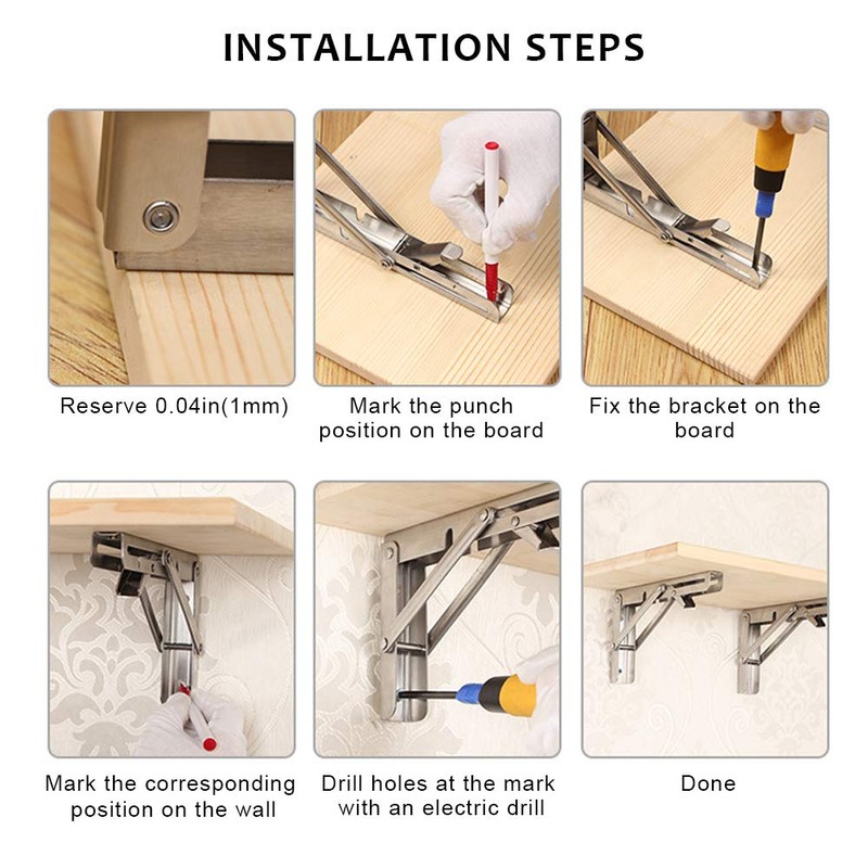 Folding Shelf Brackets 2 Pack,Heavy Duty Triangle Shelf Bracket for
