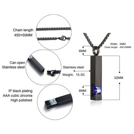 Birthstone Cuboid Locket Urn Necklaces for Ashes Cremation Jewellery Urns for Human Ashes Memorial Urn Keepsake Pendant