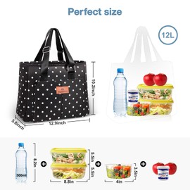 HSHRISH Women's Lunch Bag, Cool Bag, Work Bag, Waterproof and Leak-proof Material, Adjustable Shoulder Strap, Suitable for Adults, Women, Work, Camping, Shopping, Beach, 12 L, Black