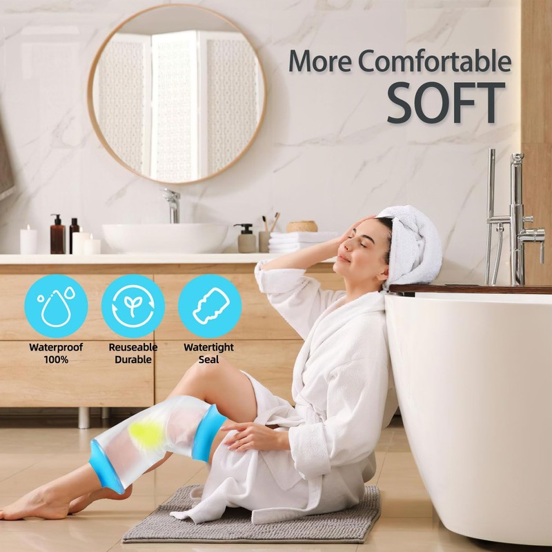 Divvsck Waterproof Knee Cast Cover for Shower, Watertight Cast Bag,