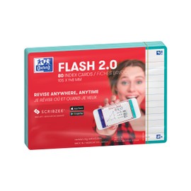 Oxford Flash 2.0 Index Cards A6, Flashcards, 105 x 148 mm, Lined, Mint, 80 Sheets