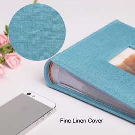 Vienrose Photo Album 4x6 100 Photos Linen Frame Cover with Memo Areas Photobook Large Capacity Slip-in Pictures Book for Wedding Baby Vacation Lightblue