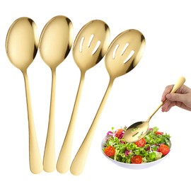 4Pcs Gold Cooking Spoons, Serving Spoon, Cooking Utensils, Stainless Steel Kitchen Utensils for Buffet Dishwasher Safe for Party, Banquet, Kitchen
