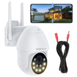 INSEETECH 4MP Tuya Smart Camera Outdoor - 2.4/5GHz WiFi Home Security PTZ Cam with Floodlight, Auto Tracking, Siren, Night Vision, 16ft Cable - Ideal for Backyard Garden Surveillance