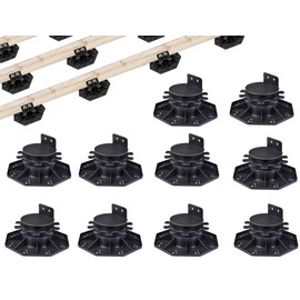 Deck Blocks, 10PCS Adjustable Deck Support Plastic Pedestal Paver, Shed Foundation Base Deck Block Floor Raising 1-3/16" to 2-3/8", Joist Support Pedestals for Wood WPC Aluminum Foundation Kit