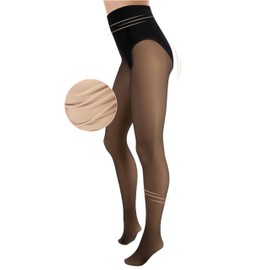 TONEST Translucent 80 DEN Women's Tights - Winter - Lined - Beige Inside - 20 Denier Look - Warm-Transparent - Shaping Tights - 1100-TS, Black 1x