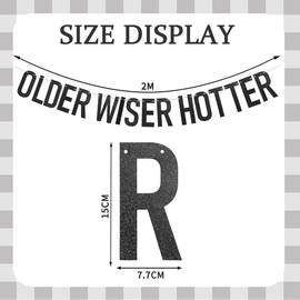 Cadimus Black Glitter Birthday Garland, Older Wiser Hotter, Decorative Birthday Banner Woman Man, Funny Birthday Garlands for 40, 50, 60, 70 and 80, Funny Paper Banner Adults