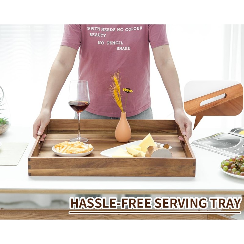 Extra Large Square Wood Tray, Generously 22" Acacia Serving Trays