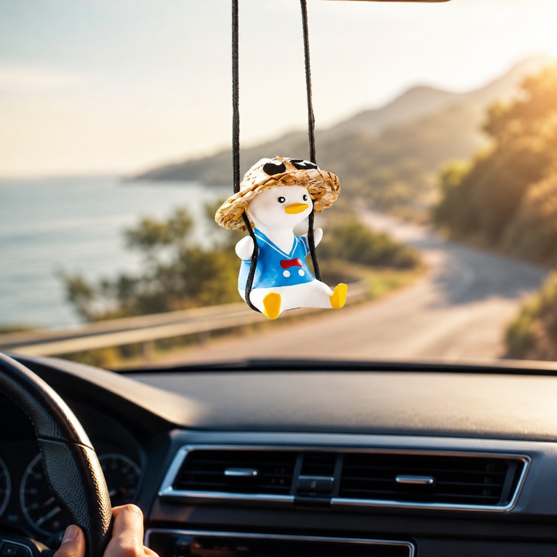 Swinging Duck Car Ornament for Rearview Mirror – Cute Resin