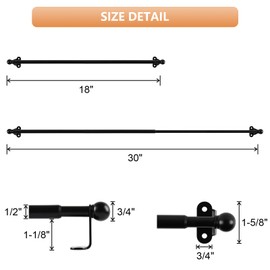 KXLife 2 Pack Small Curtain Rod 18-30 Inch, 1/2" Diameter, Cafe Door Curtain Window Rod, Adjustable Drapery Rods with Brackets (Black)