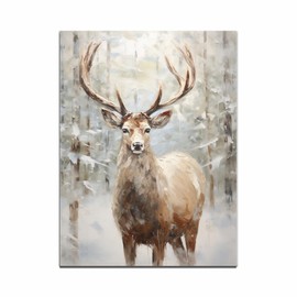 Christmas Decor Vintage Christmas Deer Painting Snowy Winter Forest Wall Art Christmas Wall Art Deer Holiday Decor Nature Wall Art 12x16 Unframed
