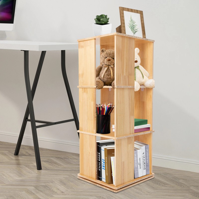 Unbranded 3 Tiers 360 Rotating Bookshelf Display Floor Standing Wood